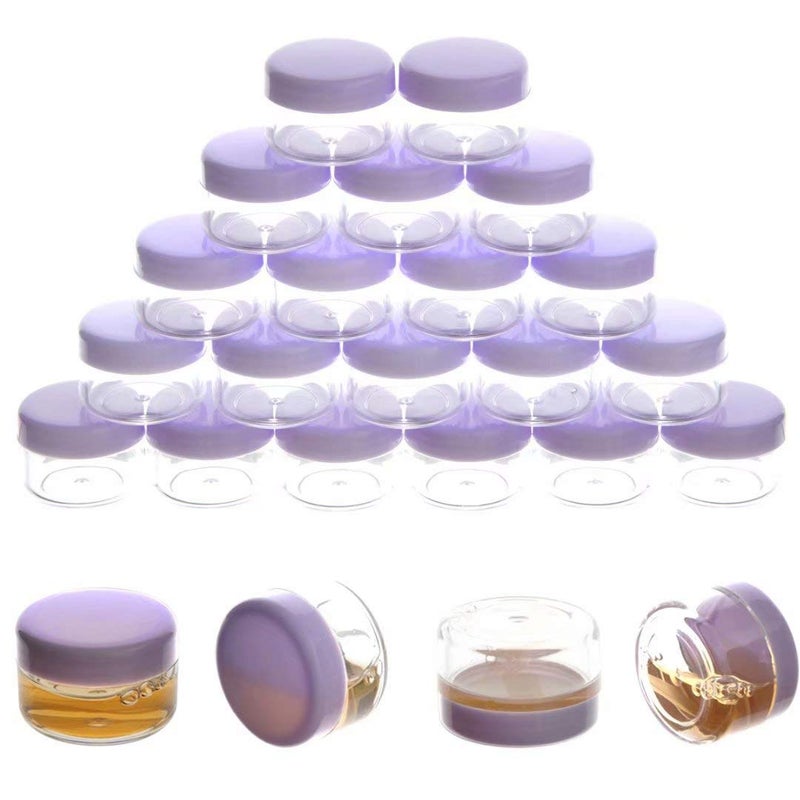 ZEJIA 5 Gram Sample Containers with Lids, Mini Makeup Containers, Empty Plastic Travel Cosmetic Containers with Labels(25 Count, Purple Lid) - Image 1